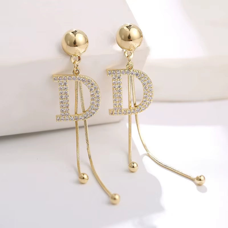 Long Tassel Letter D Hanging Earrings for Women