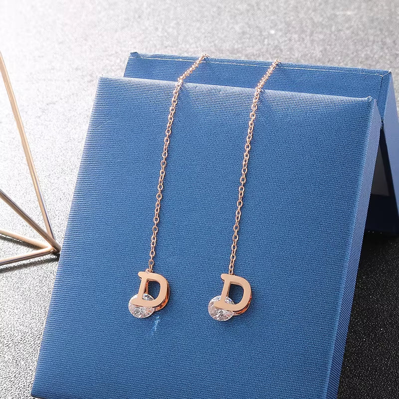 Long Tassel Letter D Hanging Earrings for Women
