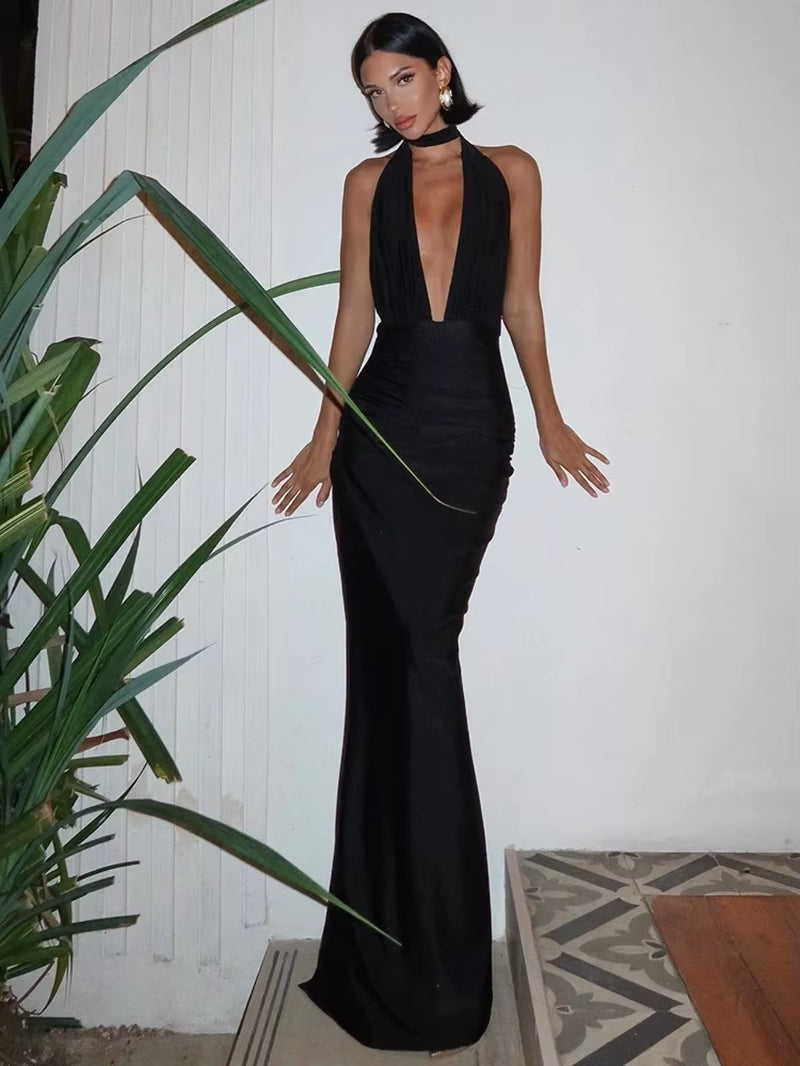 Sexy Backless High Slit Halter Women Maxi Dress- Elegant Party Classy