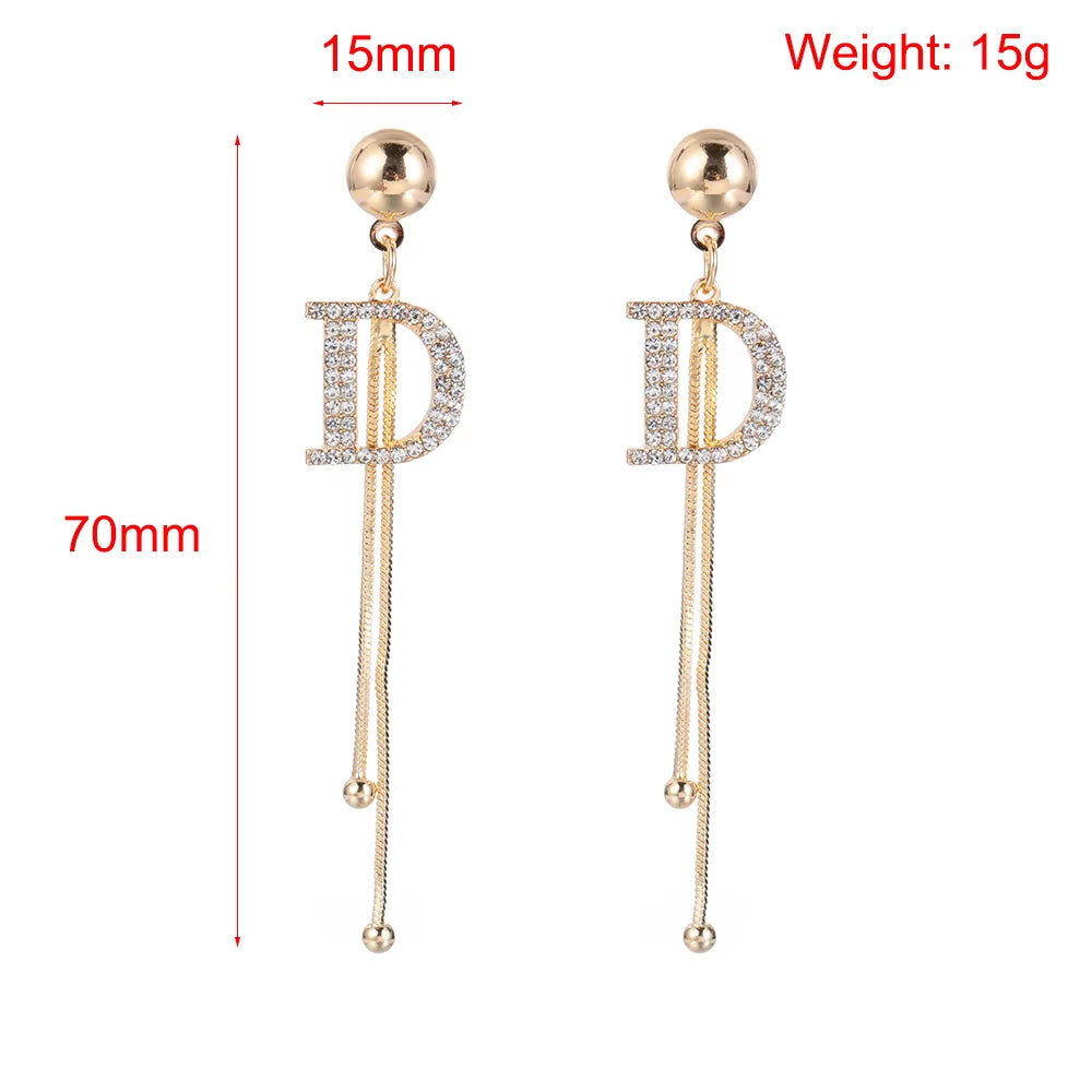 Long Tassel Letter D Hanging Earrings for Women