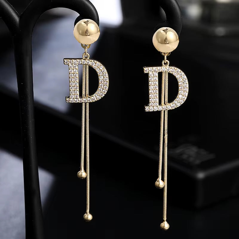 Long Tassel Letter D Hanging Earrings for Women