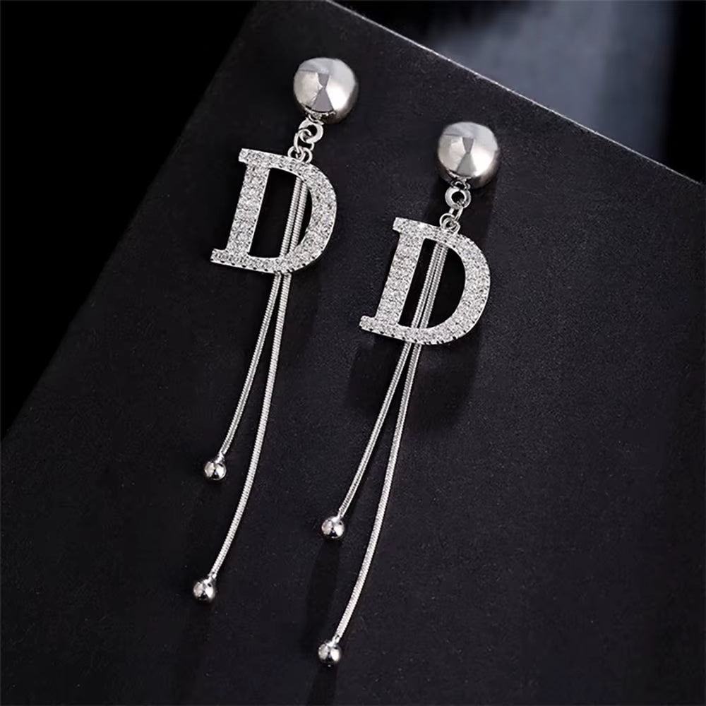 Long Tassel Letter D Hanging Earrings for Women