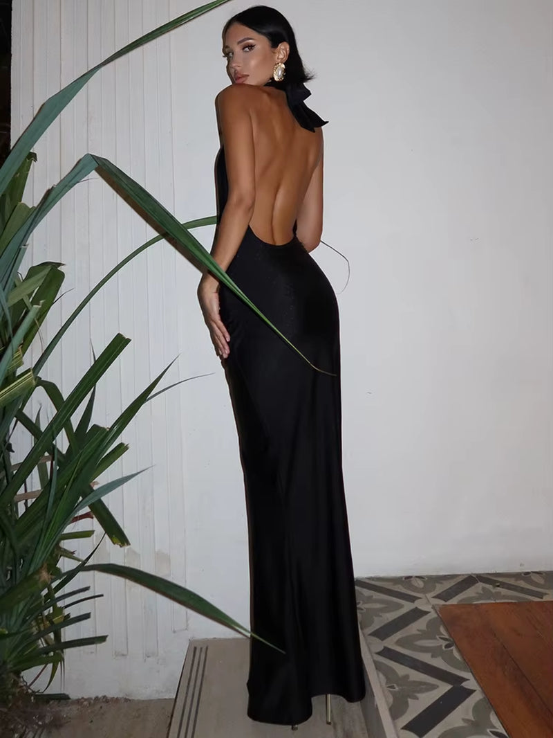 Sexy Backless High Slit Halter Women Maxi Dress- Elegant Party Classy